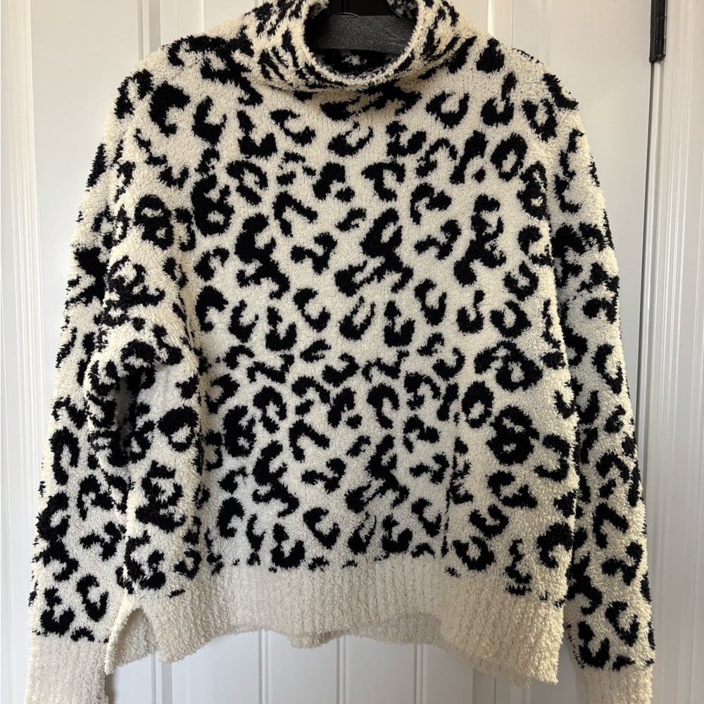 UGG Black and Cream Leopard Print Turtleneck Sweater